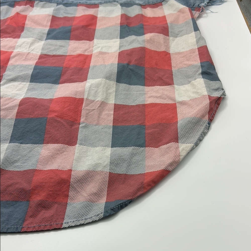 Cato Women's Boxy Shirt 22/24W Button Down Plaid Blue Red Dickie Sleeveless - Picture 12 of 12